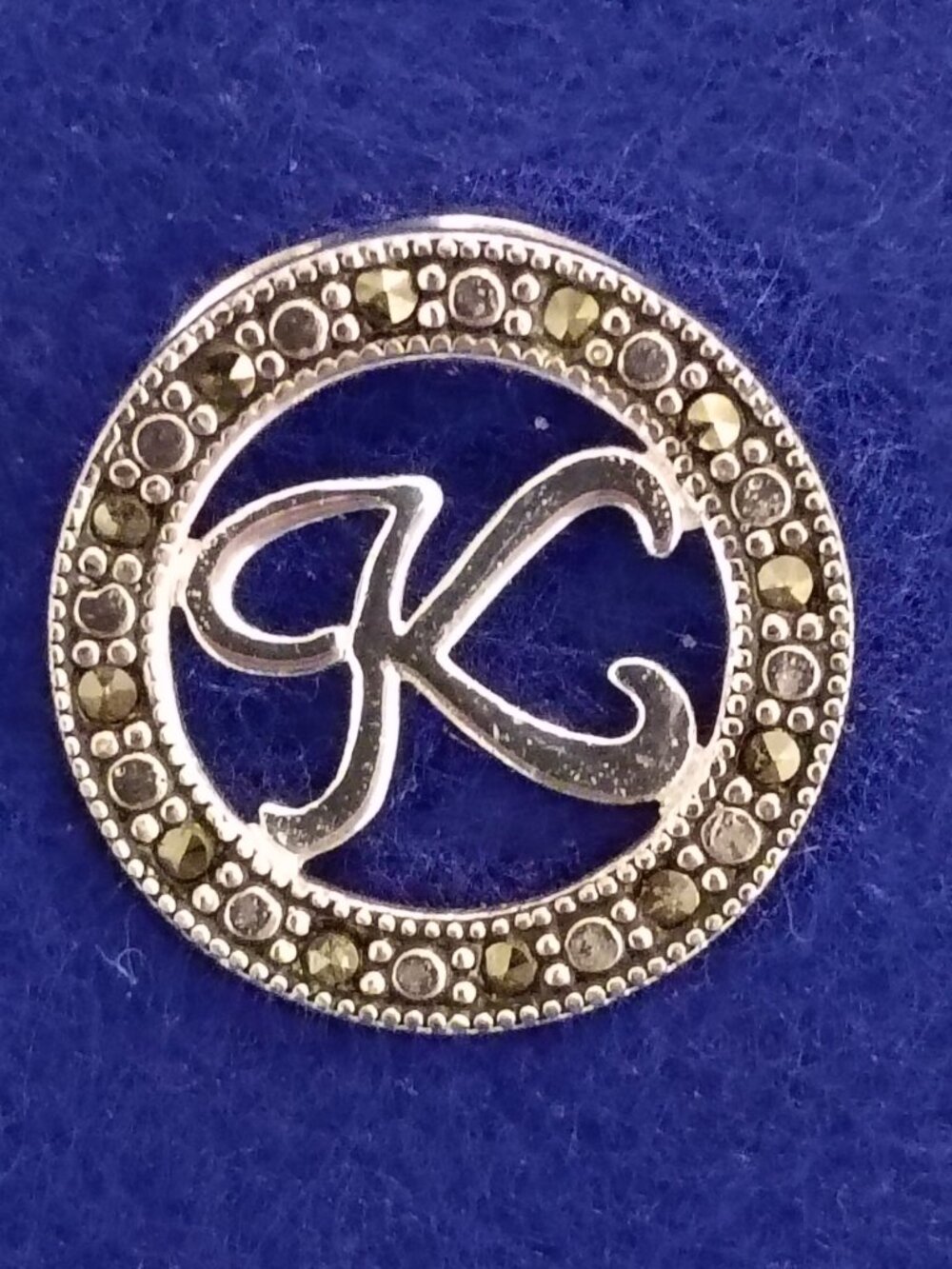 Vintage Sterling Silver Cursive Letter K Monogram Pendant Signed MD 925